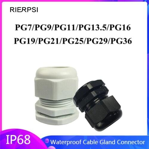 1/5/10pcs Waterproof Cable Gland Cable Entry IP68 PG16 For 23-23.5mm PG7 PG11 PG25 PG36 White Black Nylon Plastic Connector