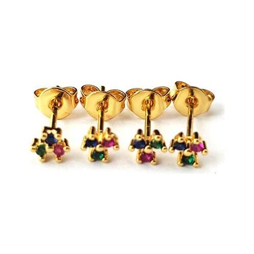 10Pairs Fashion Gold tiny Colorful crystal Earrings,Micro Pave Rainbow CZ cubic Zirconia Jewelry Women Gift ER910