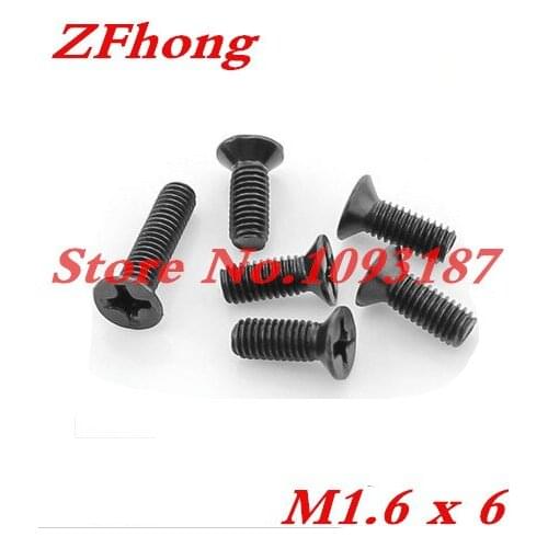 1000pcs M1.6 x 6 M1.6*6 Steel With Black Zinc Flat Head Phillips Cross Recessed Countersunk Head Machine Screws