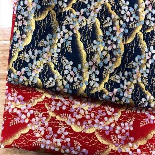 150cm width kimono fabric flower Sliver gold foil print cotton Fabric Cloth dress skirts Garments Crafts Accessories BH10-6
