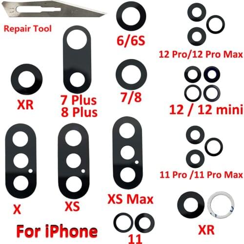 2pcs, Rear Camera Glass For Iphone 6 7 8 Plus X XR XS 1112 Pro Max 12mini Back Camera glass Lens With Adhesive Repair Parts