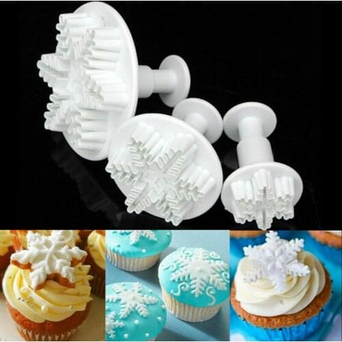 3pcs Christmas Snowflake Plunger Cutter Mold Fondant Cake Sugarcraft Decor Tools