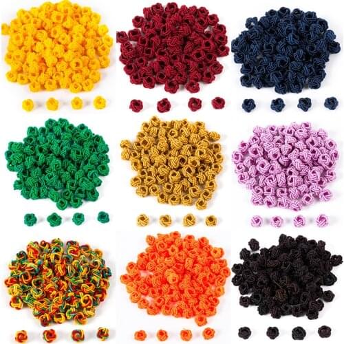 80Pcs 6.5mm Rope Button Beads Colorful Chinese Pineapple Knots Woven Braided Buckle Tassel Cap For Bracelets DIY Jewelry Making