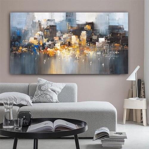 Abstract Poster City Building Neon Wall Picture Home Decoration Art Landscape Canvas Painting Oil Painting Feeling Retro Print