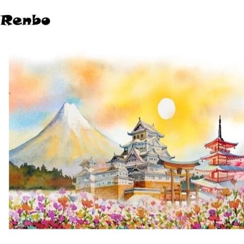 5D Diamond Painting Full Square Drill Japan Mount Fuji Temple Flower Diamond Embroidery Cross Stitch Mosaic Wall Decoration New