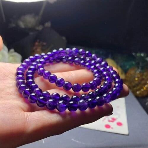 6mm Natural Purple Amethyst Bracelet Jewelry For Women Men Healing Gift Three Laps Crystal Stone Beads Gemstone Strands AAAAA