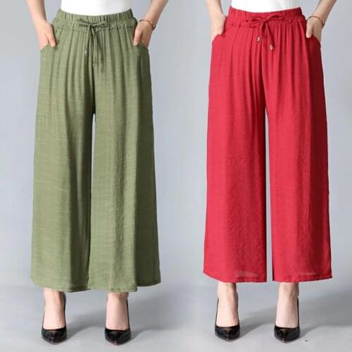 2020 High waist loose casual summer thin skirt pants plus size brand women cotton linen pants Elastic wide leg trousers 6xl 7xl
