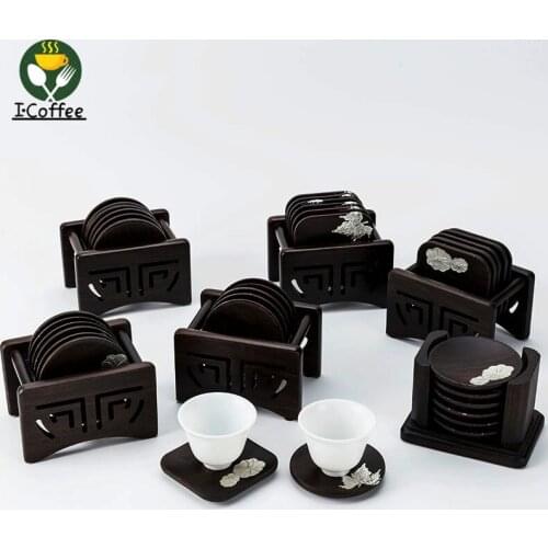 Black Solid Sandalwood Tea Cup Cushion Tray Complete Heat Insulation Creative Kungfu Tea Mat Set Accessories