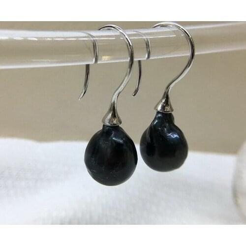 Black pearl earrings, natural freshwater pearls, sterling silver fish hook, simple style, womens pearl earrings
