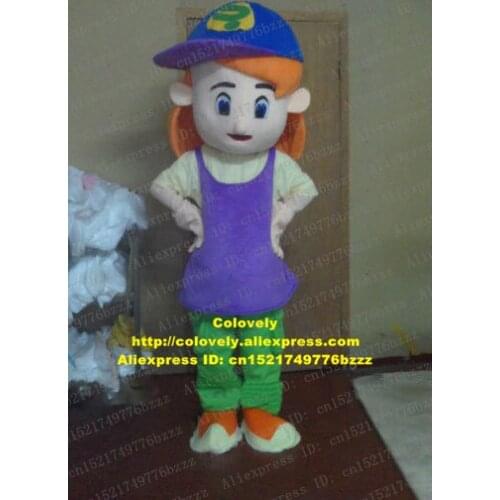 Debbie Debby Little Girl Lassock Young Girl Maid Maiden Mascot Costume With Purple Vest Green Pants Yellow Shoes No.4843