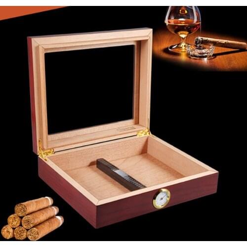 1Pcs Wood Cigar Travel Humidor Box Cigars Case With Humidifier Hygrometer Tobacco Herb Sigaren Box Cigarette Accessories COHIBA