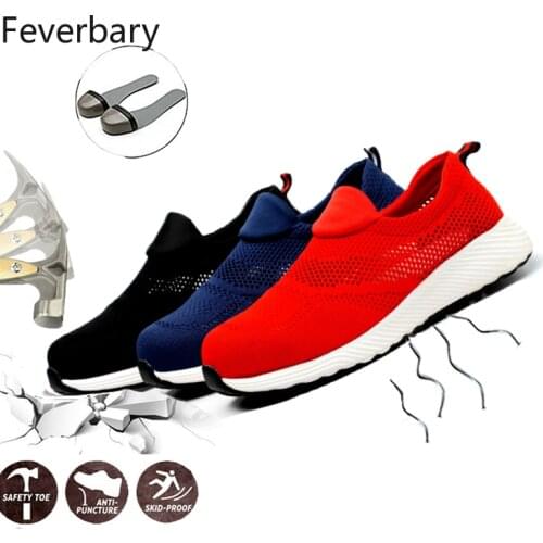 Feverbary Men Safety Shoes Steel Toe Cap Puncture-Proof Ground Work Boots Women Lightweight Breathable Fashion Sneakers