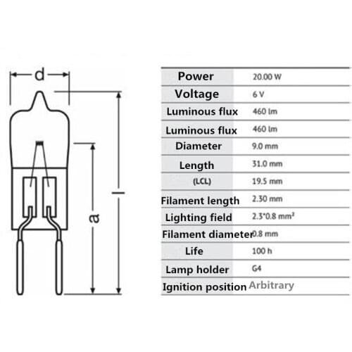 New 64250 20w 6v g4 jc halogen lamp for Projector microscopes operation shadowless bulb 6v20w ,made in Germany 10pcs/lot