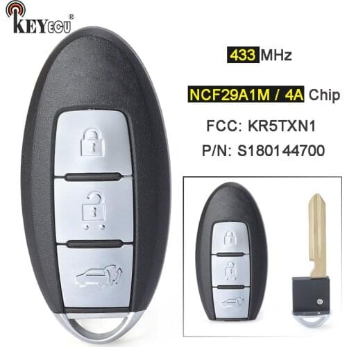 KEYECU 433MHz NCF29A1M 4A Chip KR5TXN1, S180144700 Keykess-Go Proximity Remote Key Fob 3 Button for Infiniti Q50 2019 2020