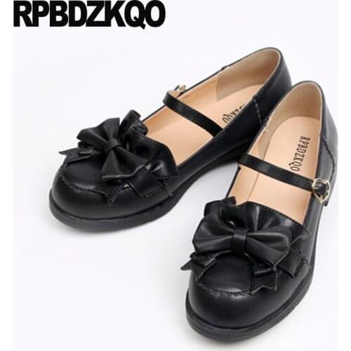 Round Toe Ladies Women Flats Shoes With Little Cute Bowtie Japanese School Heart Vintage Lolita Bow Mary Jane Kawaii Designer