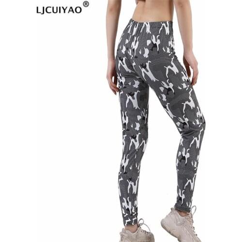 LJCUIYAO Women Leggings Fitness Workout Graffiti Printed Push Up Feamle Sexy Trousers High Waist Pencil Sportswear Stretch Pants