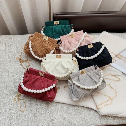 Fashion Pear Handle Shoulder Handbag Women Corduroy Hasp Messenger Tote Bag Elegant Street Female Crossbody Party Chain Purse