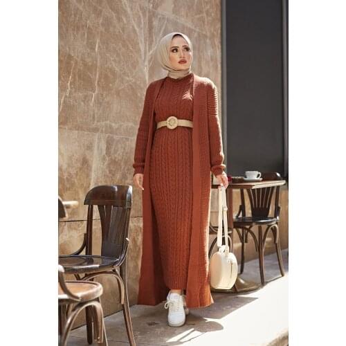 2 pcs Trench Coat Cardigan for Women Arabic Muslilm Clothing Long Dress Winter Autumn امرأة ستر Dubai Fashion English