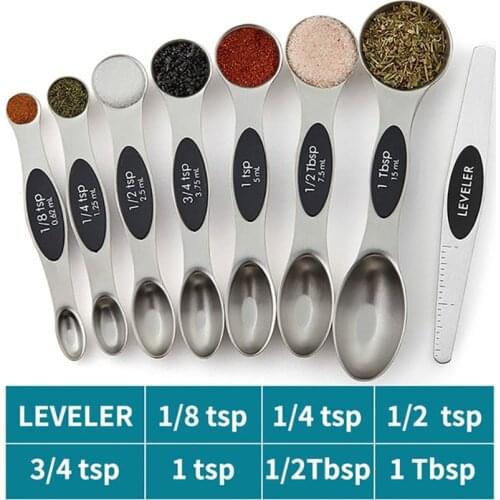 Fits in Spice Jars Stackable Teaspoon Set of 8 Stainless Steel Mini Magnetic Measuring Spoons Set