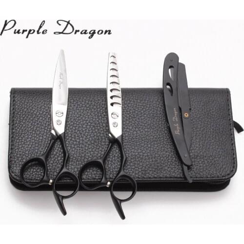 Suit 9122# 6" 17cm Purple Dragon Hairdressing Scissors Cutting Scissors Thinning Scissors Professional Hair Shears Razor Add Bag
