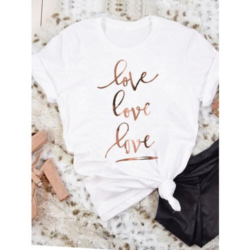 New Women T Shirt Cartoon Love Letter Print Lovely 90s Fashion Summer Lady Tee Graphic Top Female Tshirt Clothes Women T-Shirts