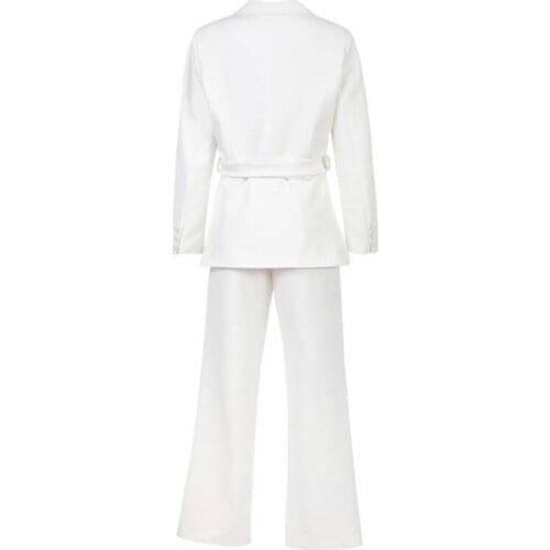 Office Lady Pants Suits Blazer Slim Belt Jacket+Trousers 2 Piece Sets 2020 Summer New White Korean Fashion Women Suits Quality