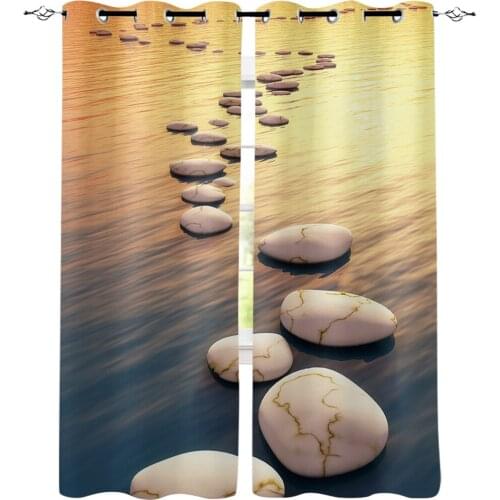 Zen Stones In Water During Sunset Window Curtains LivingRoom Kitchen Curtains Left and Right Biparting Open