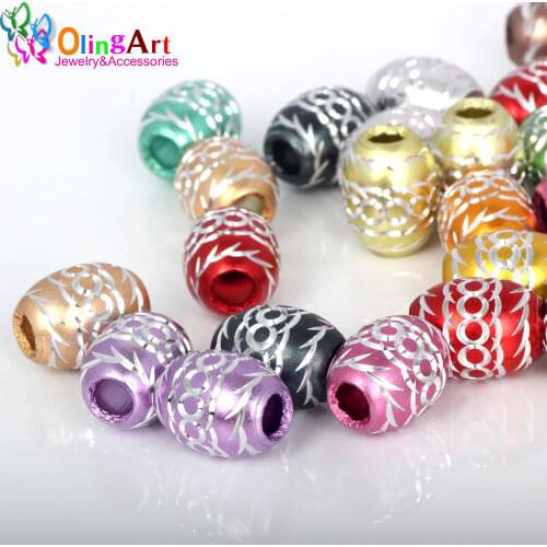 OlingArt 12Pcs 16mm Mixed Aluminium Beads 2 Silver color Carved Oval Lantern Spacer Bead DIY choker necklace jewelry making
