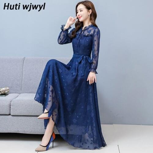 Autumn Korean Black Plus Size Party Midi Dress 2021 Fashion Vintage Solid Chiffon Dress Women Elegant Bodycon Sexy Maxi Vestidos