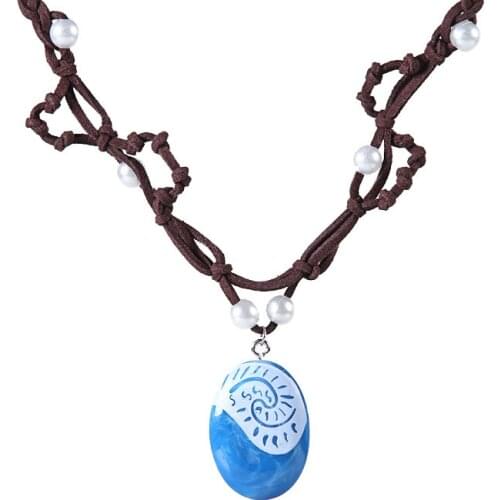 AiNian Moana Ocean Romance Rope Chain choker Necklaces Blue Stone Te Fiti Heart Pendants Necklace For Women Female kids Jewelry
