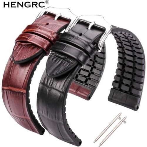 Genuine Leather Watchband Men Women Rubber Silicone Waterproof Breathable Watch Band Strap Buckle Clock Accessories 18 20 22mm