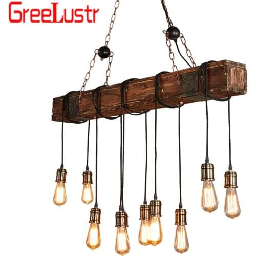 Retro Industrial Wood 10 heads Led Pendant Lamp Vintage Loft Bar Wooden Chandelier for Bar Coffee shop Light Fixtures Lustres