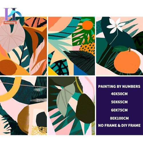 Draw as prompted Painting By numbers Modern Abstract Boho Style Leaves Geometric Wall Art Picture Bedroom Interior Home Decor