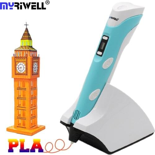 Myriwell 2018 New 3D Printing Pen 3.7V 1500mAh Wireless Charging Kids 3D Drawing Pen With Free 30m PCL Filaments