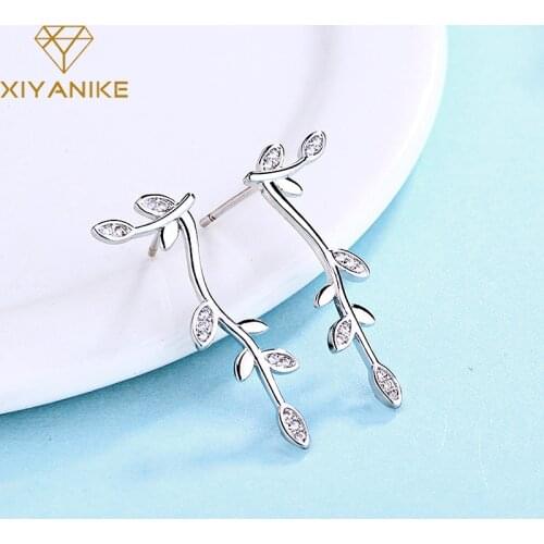 XIYANIKE 925 Sterling Silver Korean Cute Leaves Earring for Women Wedding Couple Elegant Simple Geometric Handmade Party Jewelry