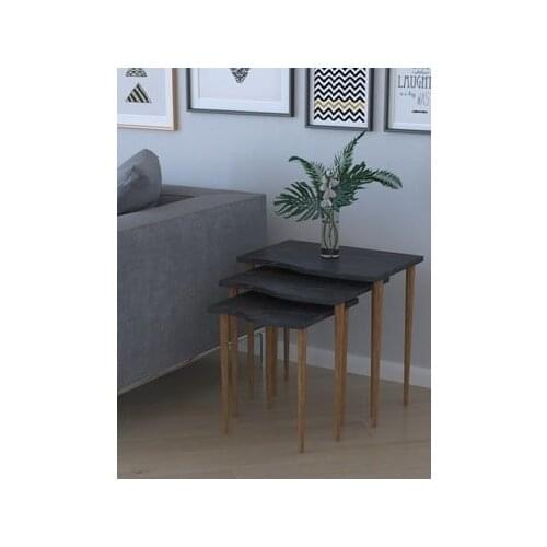 Modern RemaksBayrak 3'lü Zigon Coffee table Tea Stand-Black Marble coffe table table bassee
