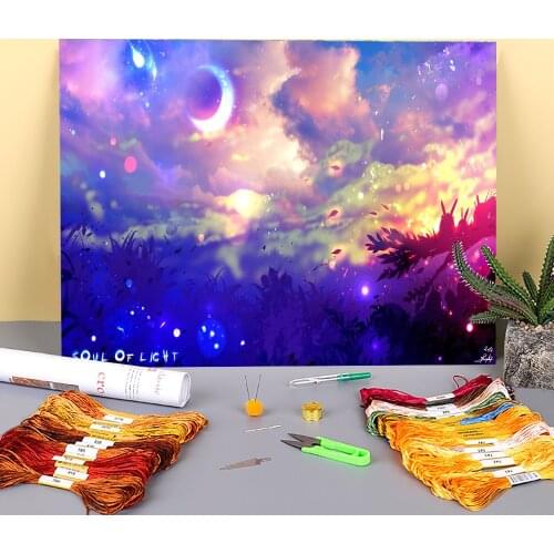 Scenery Printed Fabric 11CT Cross Stitch DIY Embroidery Set DMC Threads Painting Knitting Needlework Handiwork Wholesale