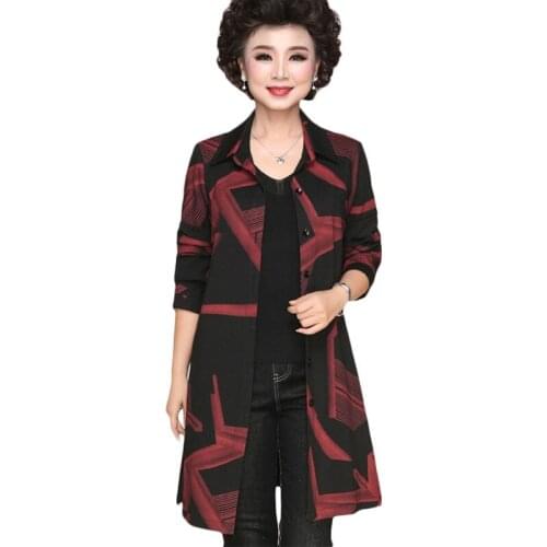 Middle-aged Women Print Windbreaker coat Spring Autumn New Long Overcoats Noble Womens Plus size casual Trench Coats 6XL A1148