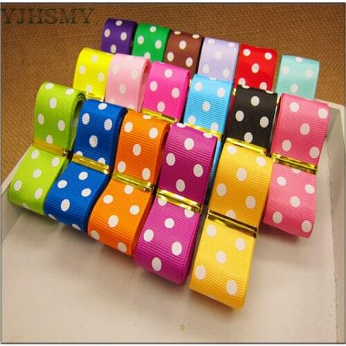 YJHSMY 1" (25mm) 5yard/lot Grosgrain Polka printed Dots ribbon with white dots,DIY hairbow accessories,17 color mix,ZYD018