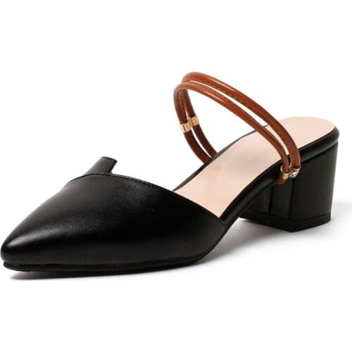 COOLULU Women Pointed Toe Mules Casual Mid Chunky Heel Slip on Backless Slippers Shoes Spring Ladies Pumps Shoes Size 33-43