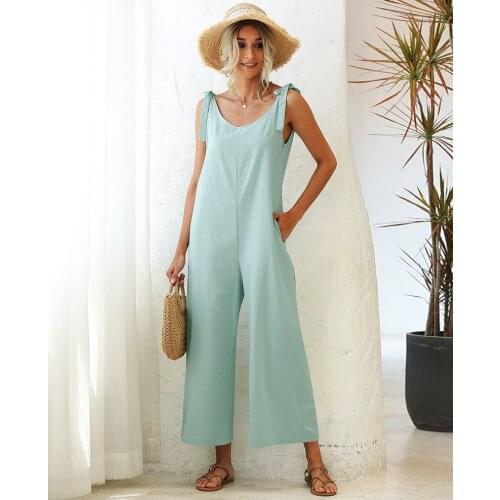 DAILOU Casual Rompers 2021 Summer Sexy Sleeveless Jumpsuits Womens Straps Wide Leg Playsuits Solid V-neck Overall ropa mujer 2XL