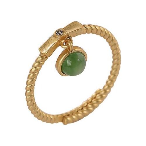 S925 sterling silver gold plated Natural Hetian jade Jasper Ring Personality Simple Twist Ladies Overlapping ring