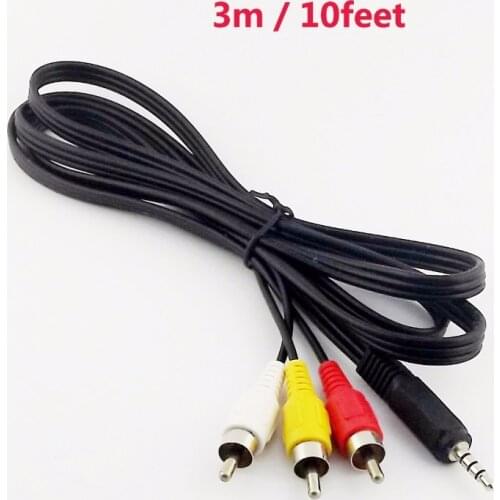 1pcs 3.5mm 4 Pole Stereo Aux Plug To 3 RCA Male Adapter AV Audio Video Cable 3M / 10FT