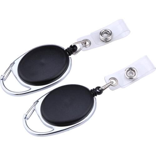 Black Retractable Pull Key Ring Chain Reel 2pcs ID Lanyard Name Tag Card Holder Badge Reel Carabiner Style Retractable Holder