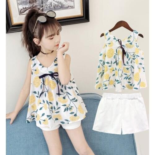 2020 New Summer Casual Kids Girls Sets Floral Sleeveless Vest + Short 2PCS Kids Suit Fashion Children Clothes For 2-6 Years