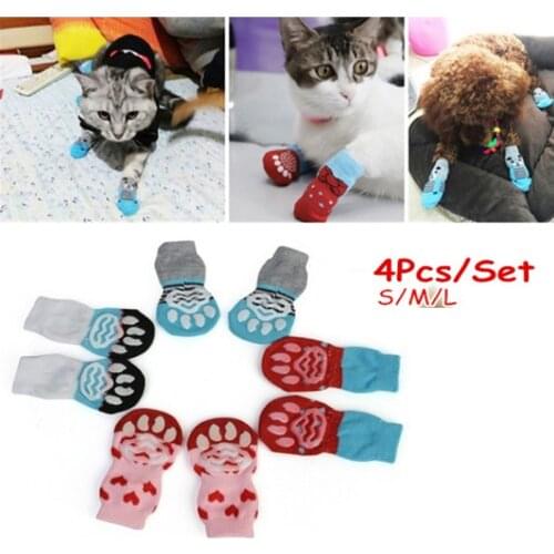 4pcs Pet Dog Puppy Cat Shoes Slippers Non-Slip Socks Pet Cute Indoor For Small Dogs Cats Snow Boots Socks Pet Supplies New