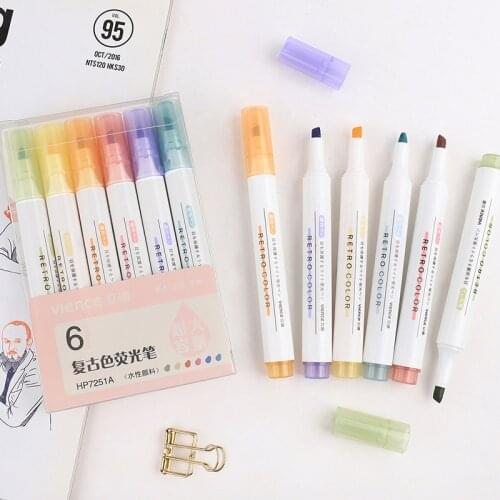 6pcs/set Fluorescent pen Set Morandi 6 Colors School Stationery Suppliers Office Accessories Presented