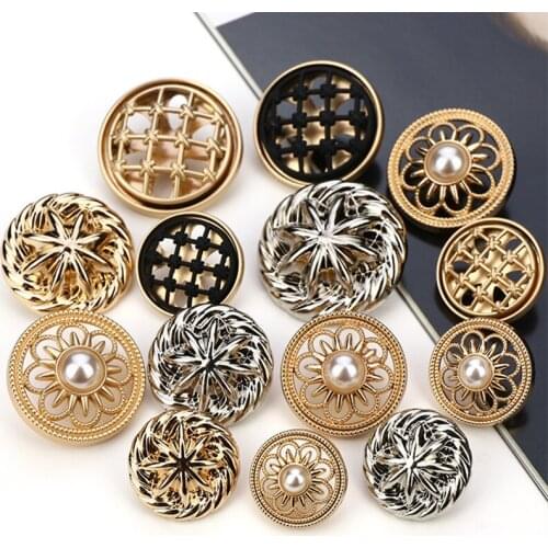 6 Pcs Fashion Hollow Carved Metal Buttons Sewing Clothing 15-25mm for Womens Suit Coat Pearl Buttons DIY Crafts Flower Shape