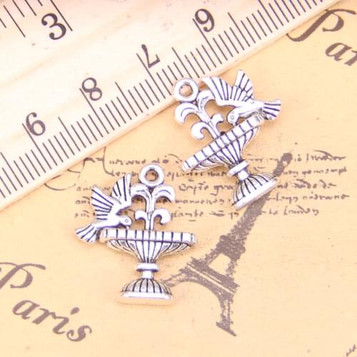 12pcs Charms parterre bird drinking 21x17mm Antique Pendants,Vintage Tibetan Silver Jewelry,DIY for bracelet necklace