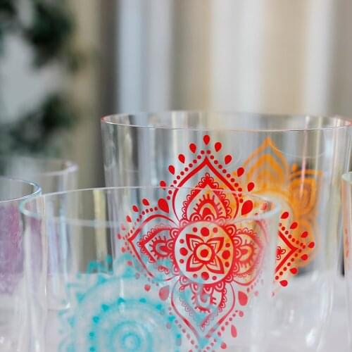 7pcs one set clear crystal singing bowl with 7 chakra designs for sound healing 3th octave deep sound big size